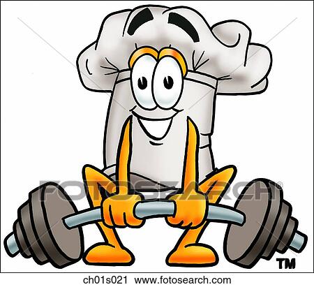 Clipart - Chef hat lifting weights low. Fotosearch