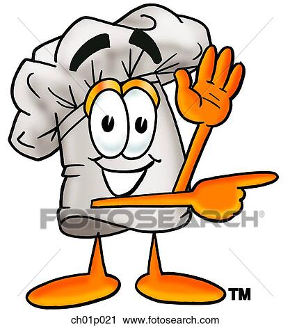 Clipart - Chef hat waving and pointing. Fotosearch
