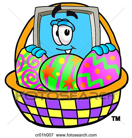 Clip Art - Computer and easter basket. Fotosearch