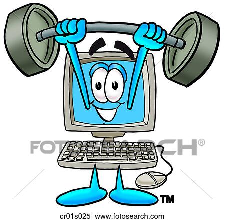 Clipart - Computer lifting weights high. Fotosearch