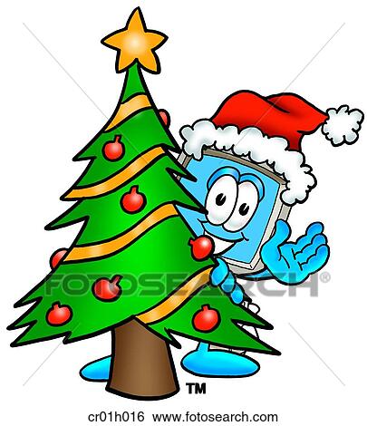 Clip Art - Computer with christmas tree. Fotosearch