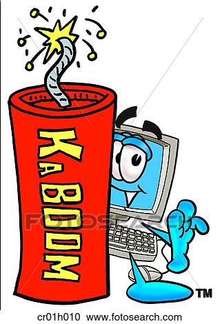 Clipart - Computer with fire cracker. Fotosearch