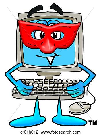 Clipart - Computer with mask. Fotosearch