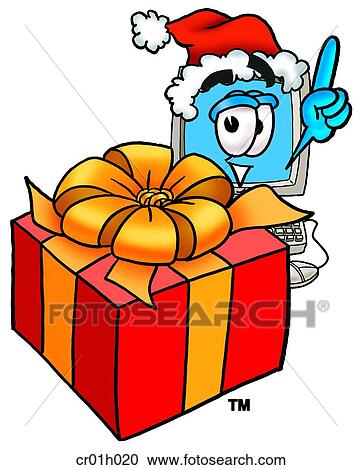 Computer with present View Large Clip Art Graphic Clipart - Computer with present. Fotosearch