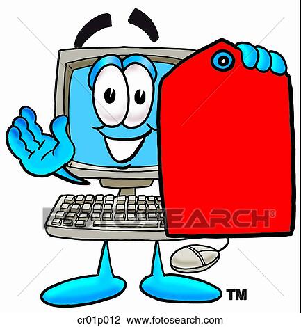 Clipart - Computer with price tag. Fotosearch