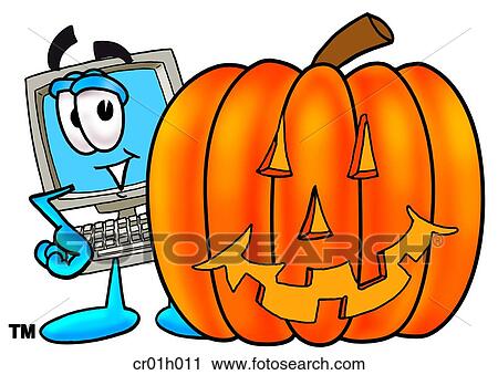 Computer with pumpkin View Large Clip Art Graphic Clipart - Computer with pumpkin. Fotosearch
