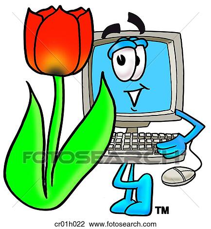 Computer with tulip View Large Clip Art Graphic Clipart - Computer with tulip. Fotosearch
