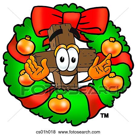 Clip Art - Cross in wreath. Fotosearch