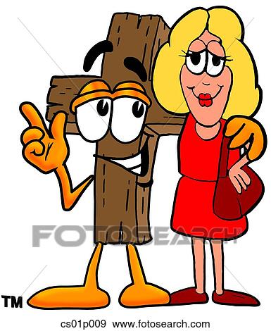 Clip Art - Cross with a woman. Fotosearch