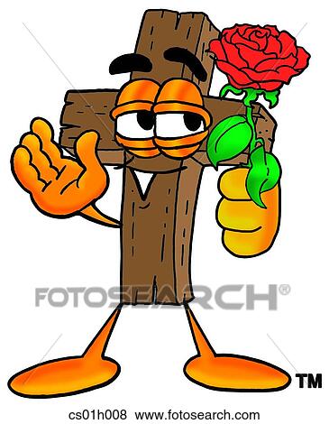 Clip Art - Cross with rose. Fotosearch