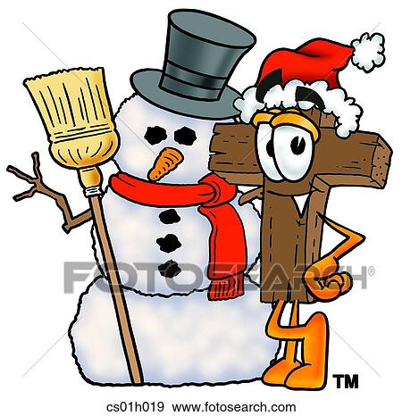Cross with snowman View Large Clip Art Graphic Clip Art - Cross with snowman. Fotosearch