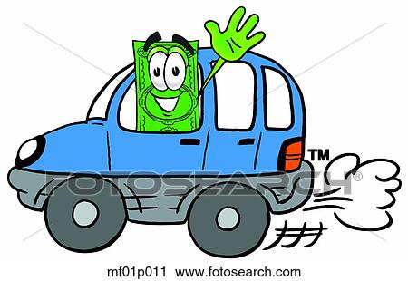 Clipart - Dollar flat driving a car. Fotosearch