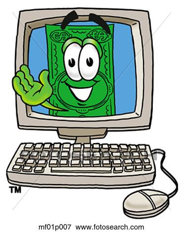 Clip Art - Dollar flat in computer. Fotosearch