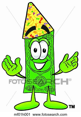 Clipart - Dollar flat in party hat. Fotosearch