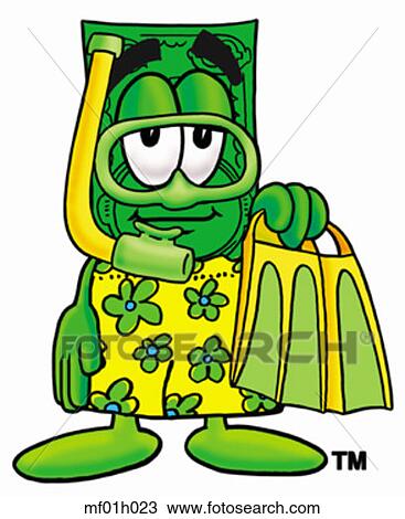 Clipart - Dollar flat in swim trunks. Fotosearch