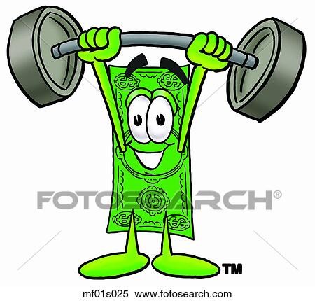 Clipart - Dollar flat lifting weights high. Fotosearch