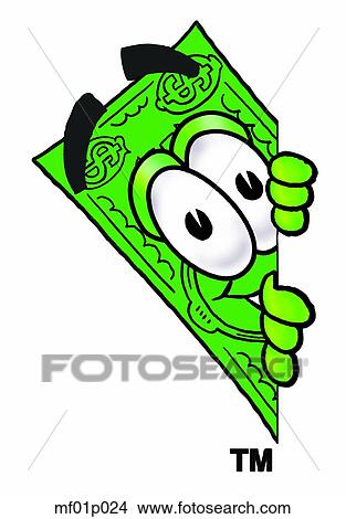 Clipart - Dollar flat peeking around side. Fotosearch