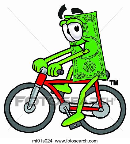 Clipart - Dollar flat riding bike. Fotosearch