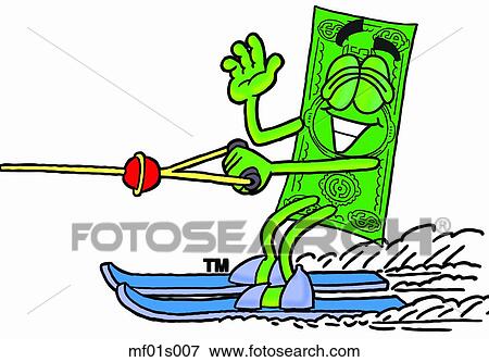 Clip Art - Dollar flat water skiing. Fotosearch