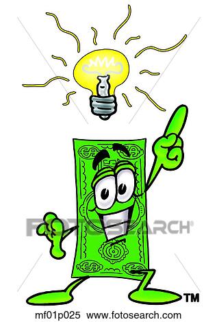 Clipart - Dollar flat with bright idea. Fotosearch