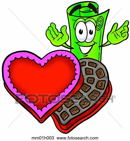 Clipart - Dollar rolled and chocolates. Fotosearch