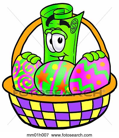 Clip Art - Dollar rolled and easter basket. Fotosearch