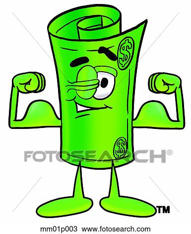 Clipart - Dollar rolled flexing muscles. Fotosearch