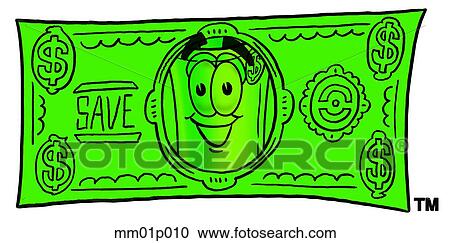 Clipart - Dollar rolled on a dollar bill. Fotosearch