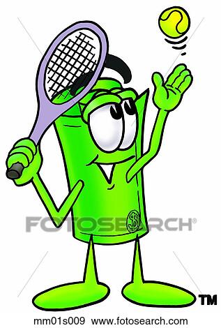 Clip Art - Dollar rolled playing tennis. Fotosearch