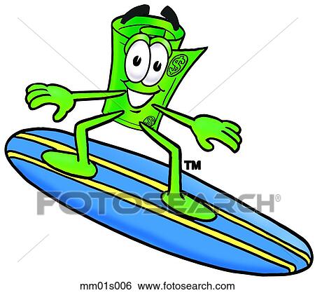 Clip Art - Dollar rolled surfing. Fotosearch