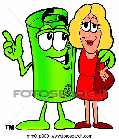 Clip Art - Dollar rolled with a woman. Fotosearch