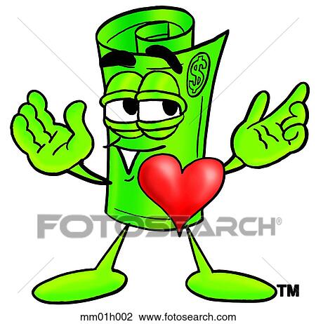 Clipart - Dollar rolled with heart. Fotosearch