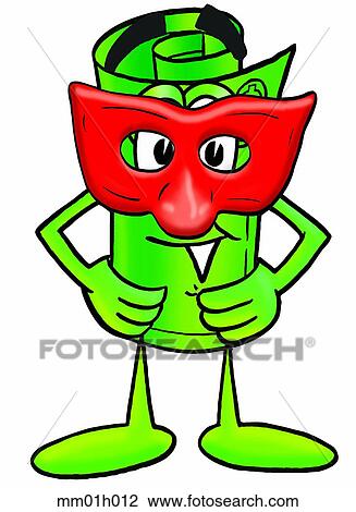 Clipart - Dollar rolled with mask. Fotosearch