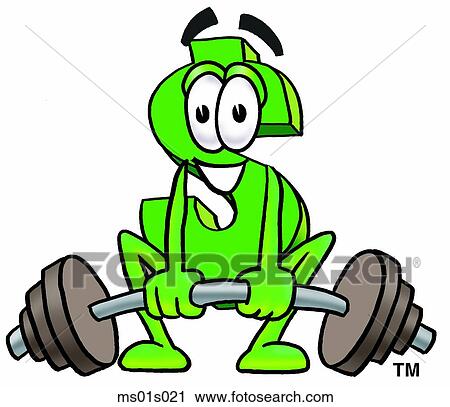 Clipart - Dollar sign lifting weights low. Fotosearch
