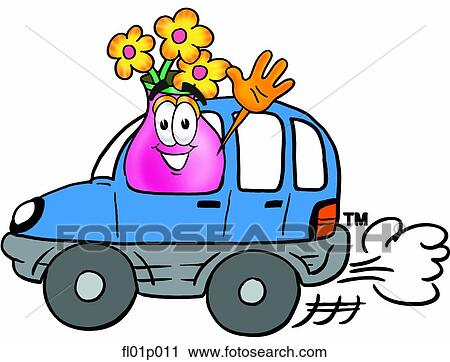 Clipart - Flowers driving a car. Fotosearch