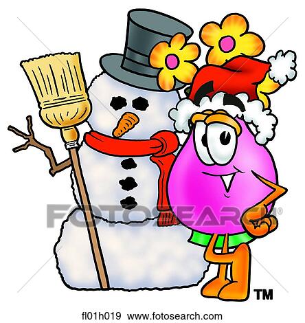 Clip Art - Flowers with snowman. Fotosearch