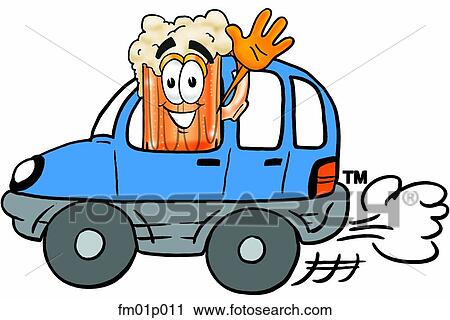 Clipart - Beer mug driving a car. Fotosearch