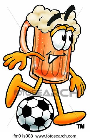 Clip Art - Beer mug playing soccer. Fotosearch