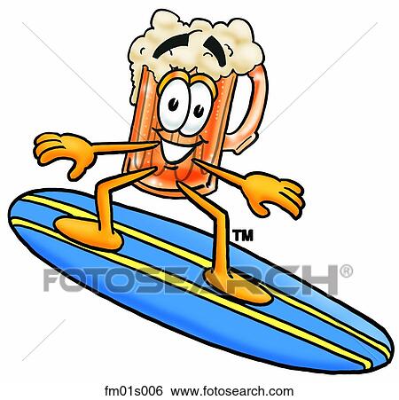 Clip Art - Beer mug surfing. Fotosearch