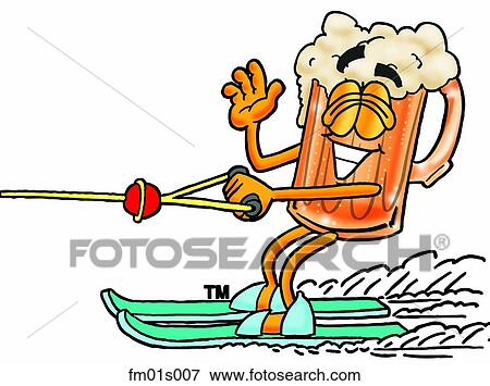 Clip Art - Beer mug water skiing. Fotosearch