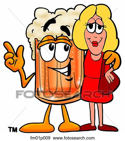 Clip Art - Beer mug with a woman. Fotosearch