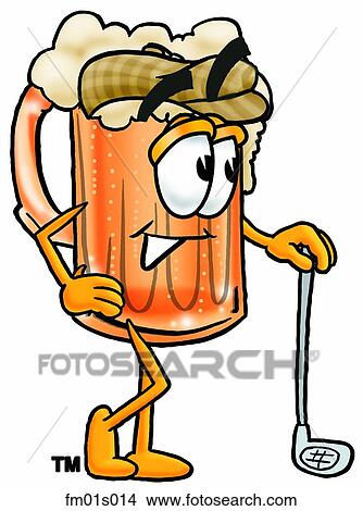 Clipart - Beer mug with golf club. Fotosearch