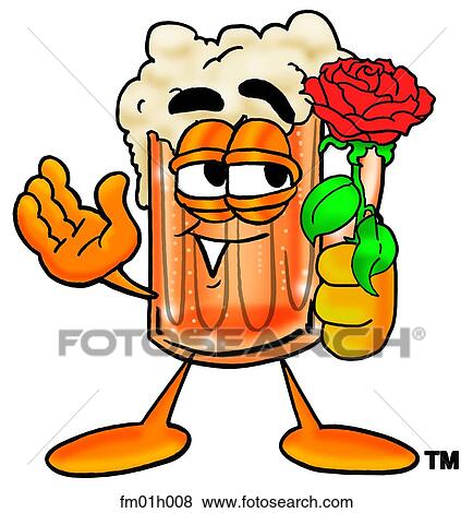 Clip Art - Beer mug with rose. Fotosearch