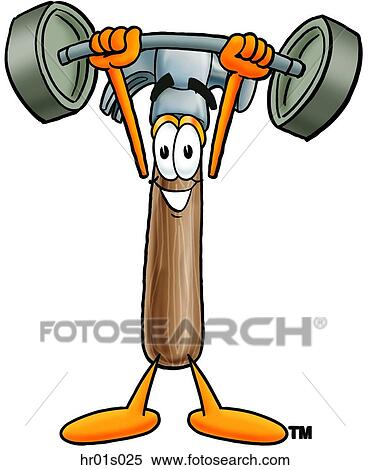 Clipart - Hammer lifting weights high. Fotosearch
