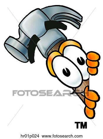 Hammer peeking around side View Large Clip Art Graphic Clipart - Hammer peeking around side. Fotosearch
