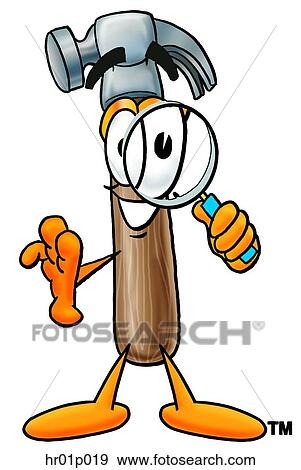 Clip Art - Hammer with magnifying glass. Fotosearch