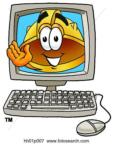 Clip Art - Hard hat in computer. Fotosearch