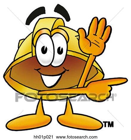 Clipart - Hard hat waving and pointing. Fotosearch