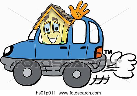 Clipart - House driving a car. Fotosearch