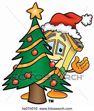 Clip Art - House with christmas tree. Fotosearch